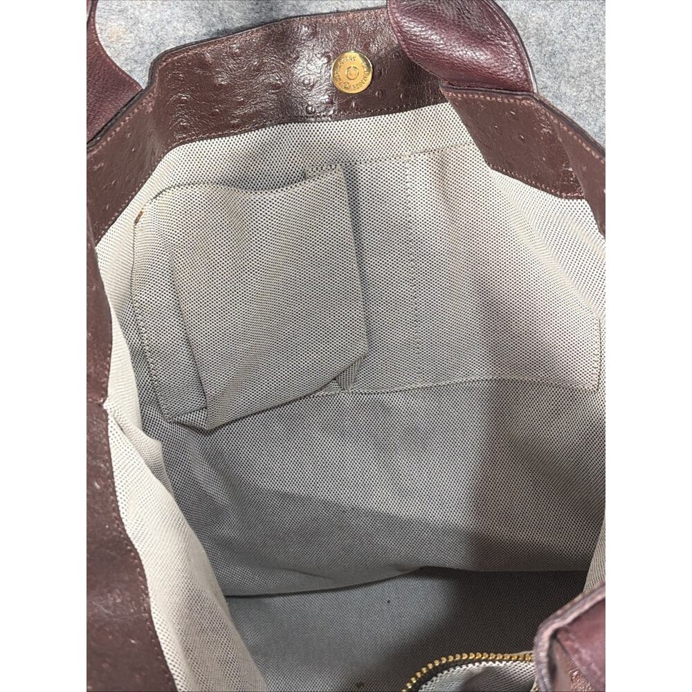 Diane von Furstenberg Addison Burgundy Ostrich Embroidered Leather Tote - Picture 11 of 13